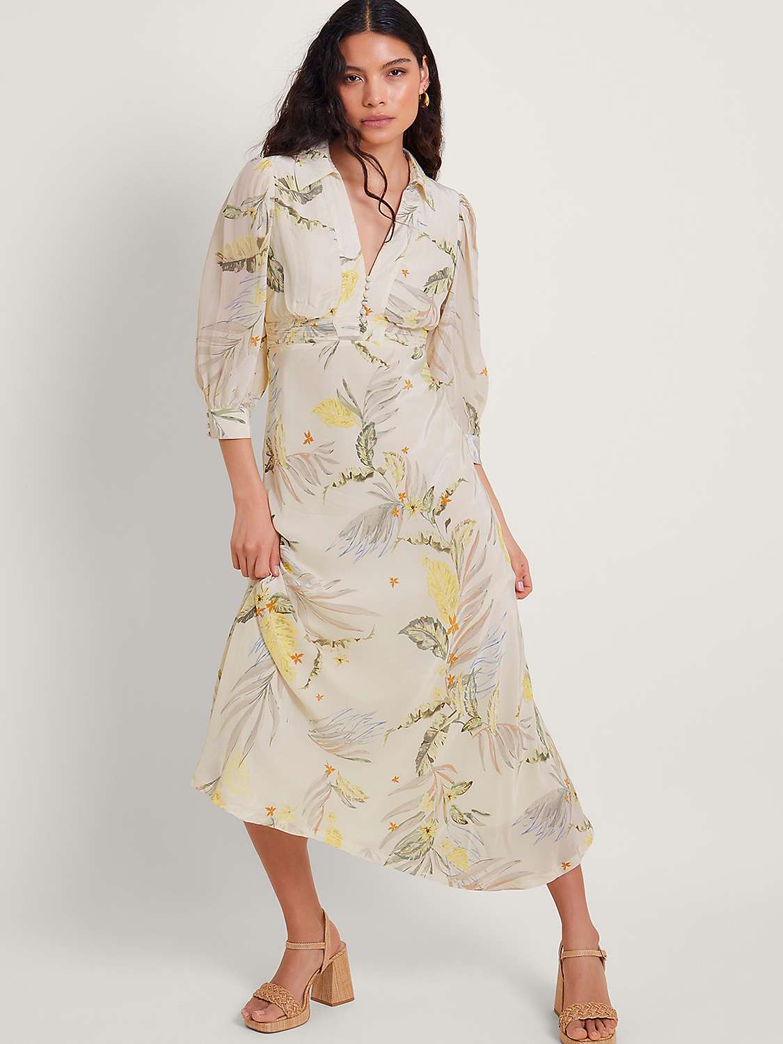 Buy Monsoon Elise Shirt Midi Dress, Ivory/Multi Online at johnlewis.com