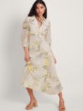 Monsoon Elise Shirt Midi Dress, Ivory/Multi, Ivory/Multi
