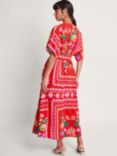Monsoon Sandie Stamp Print Maxi Dress, Red/Multi, Red/Multi