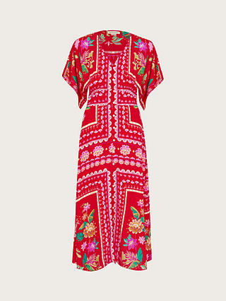 Monsoon Sandie Stamp Print Maxi Dress, Red/Multi