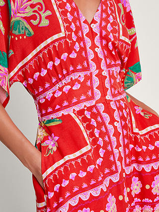 Monsoon Sandie Stamp Print Maxi Dress, Red/Multi