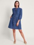 Monsoon Mae Pintuck Denim Dress, Blue