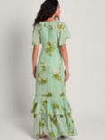 Monsoon Rowena Floral Print Ruffle Detail Maxi Dress, Green, Green