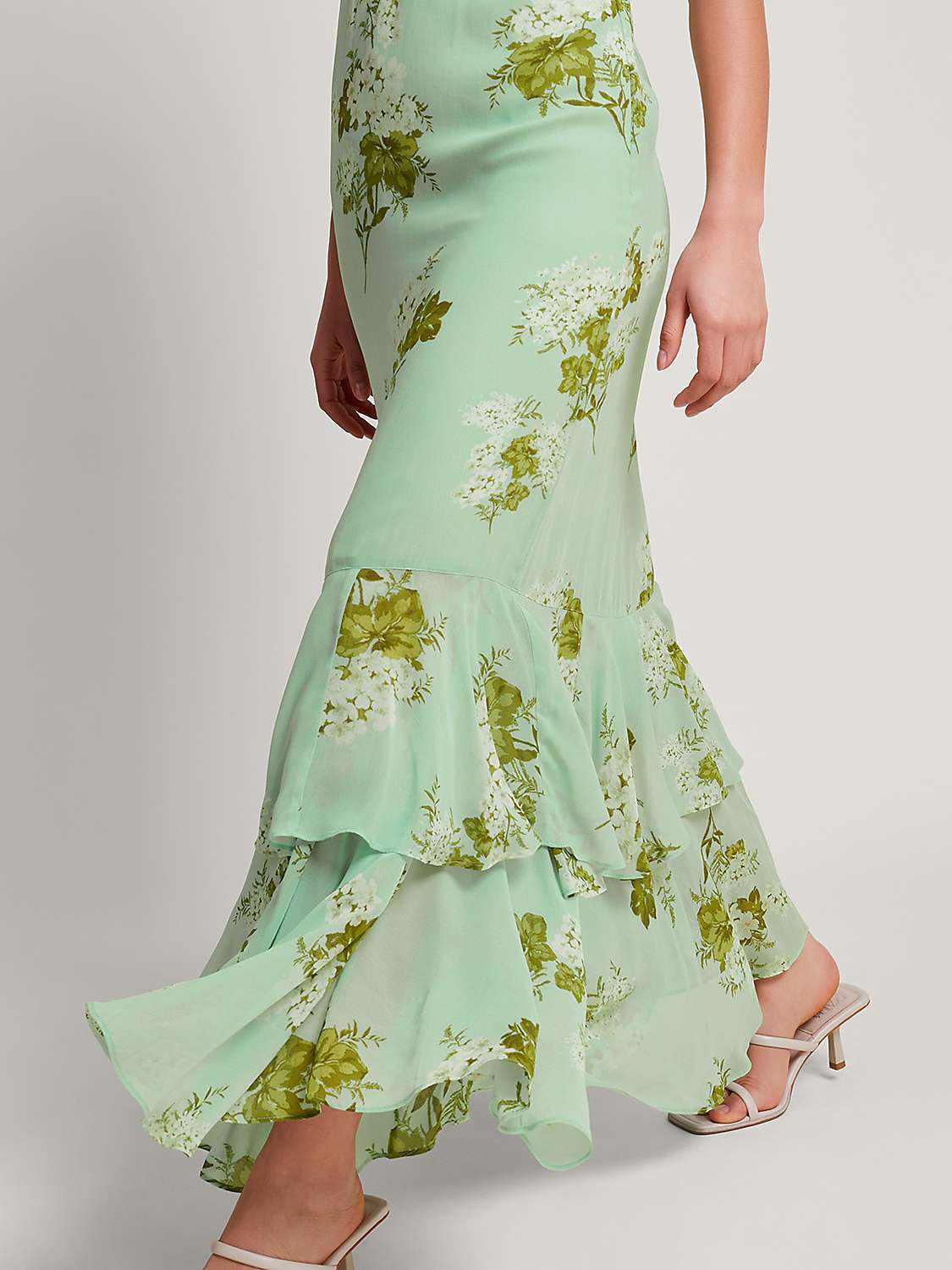 Buy Monsoon Rowena Floral Print Ruffle Detail Maxi Dress, Green Online at johnlewis.com