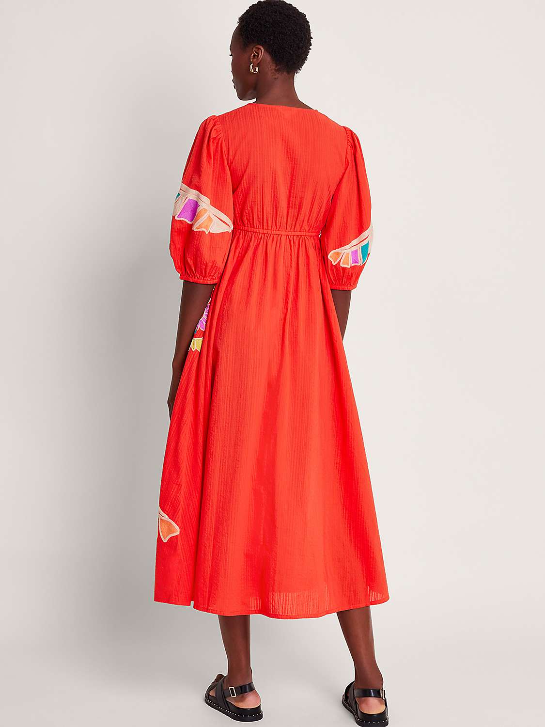 Buy Monsoon Ceres Embroidered Midi Dress, Red Online at johnlewis.com