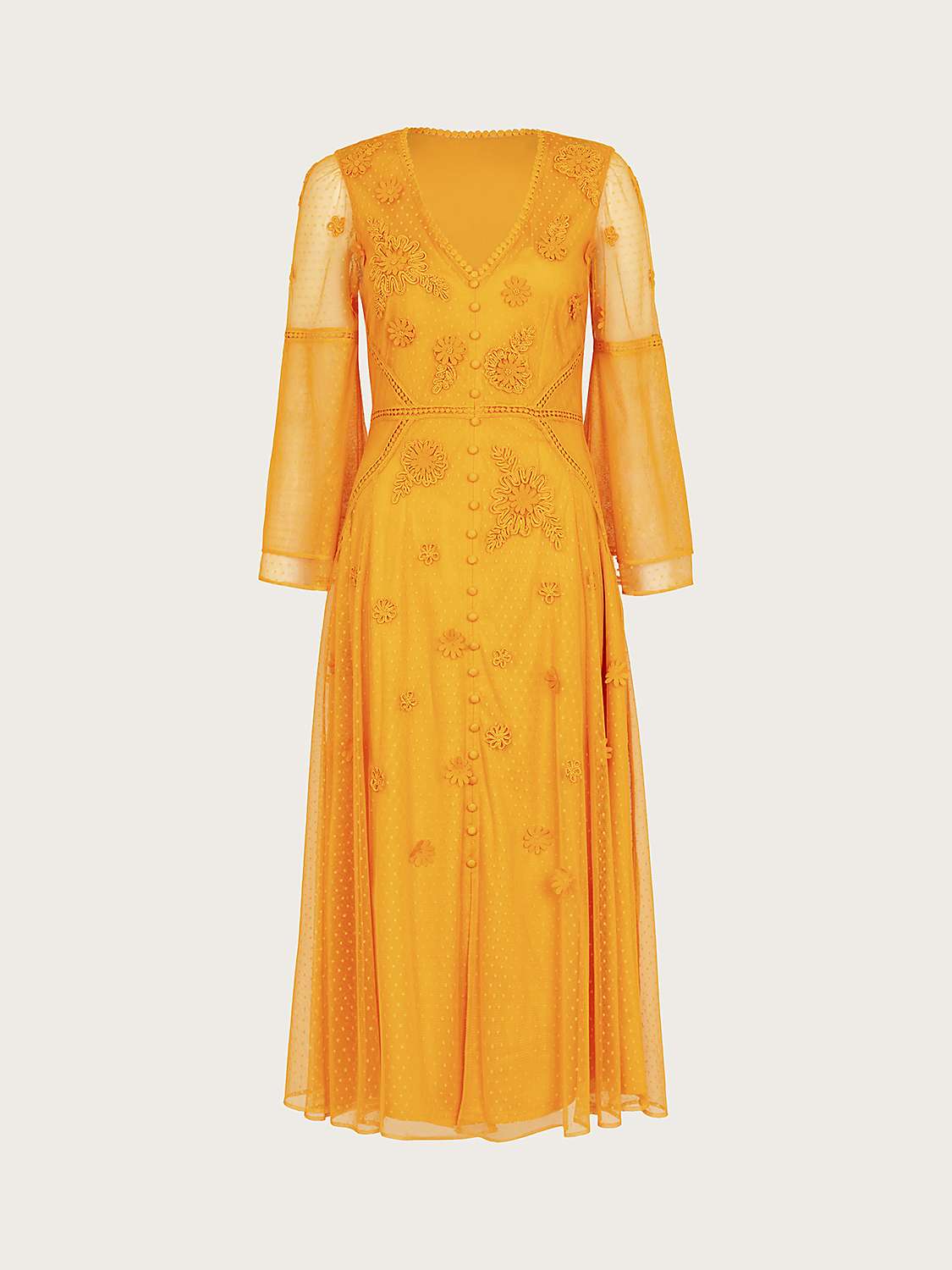 Buy Monsoon Alba Embroidered Midi Tea Dress, Yellow Online at johnlewis.com