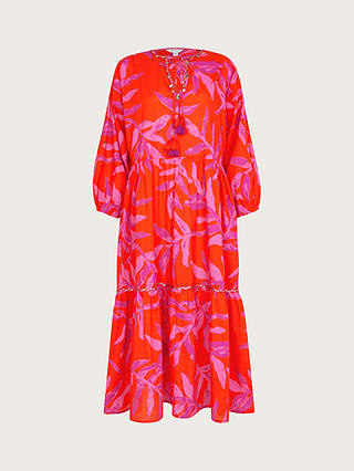 Monsoon Arissa Palm Print Kaftan Dress, Red/Multi