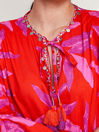 Monsoon Arissa Palm Print Kaftan Dress, Red/Multi