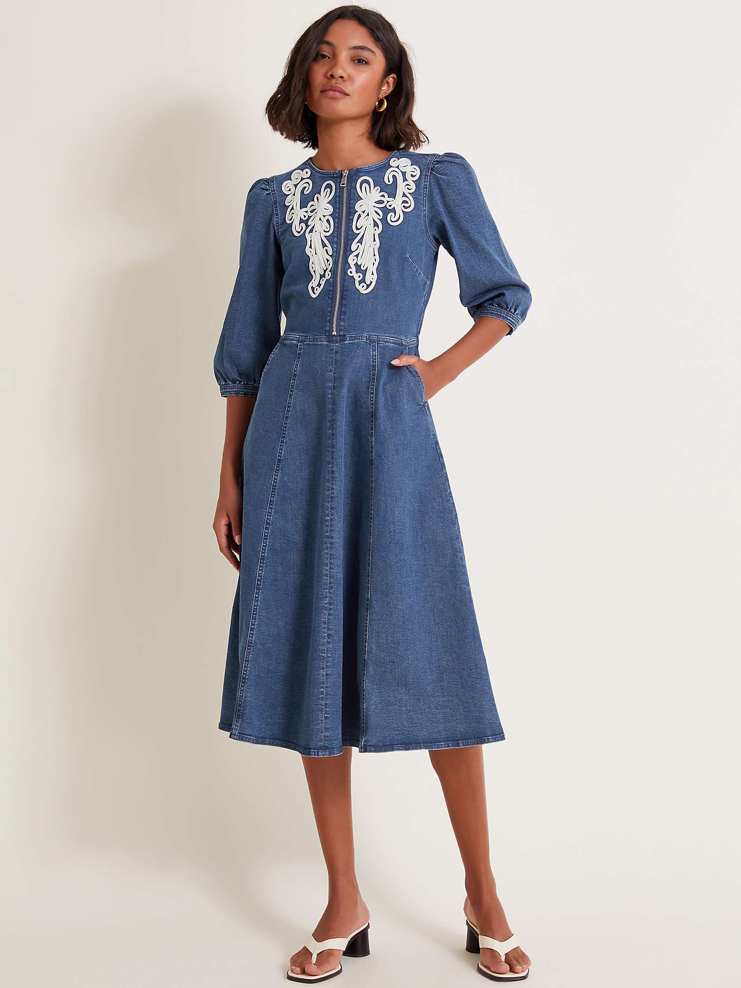 Buy Monsoon Kaia Cornelli Zip Up Dress, Denim Blue Online at johnlewis.com