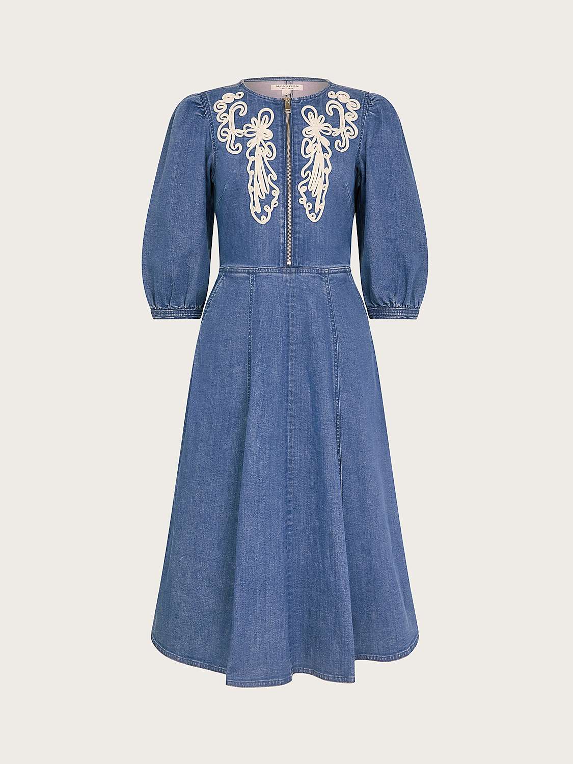 Buy Monsoon Kaia Cornelli Zip Up Dress, Denim Blue Online at johnlewis.com