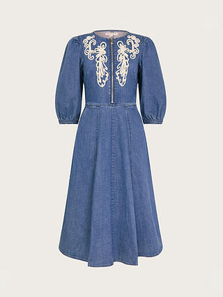 Monsoon Kaia Cornelli Zip Up Dress, Denim Blue