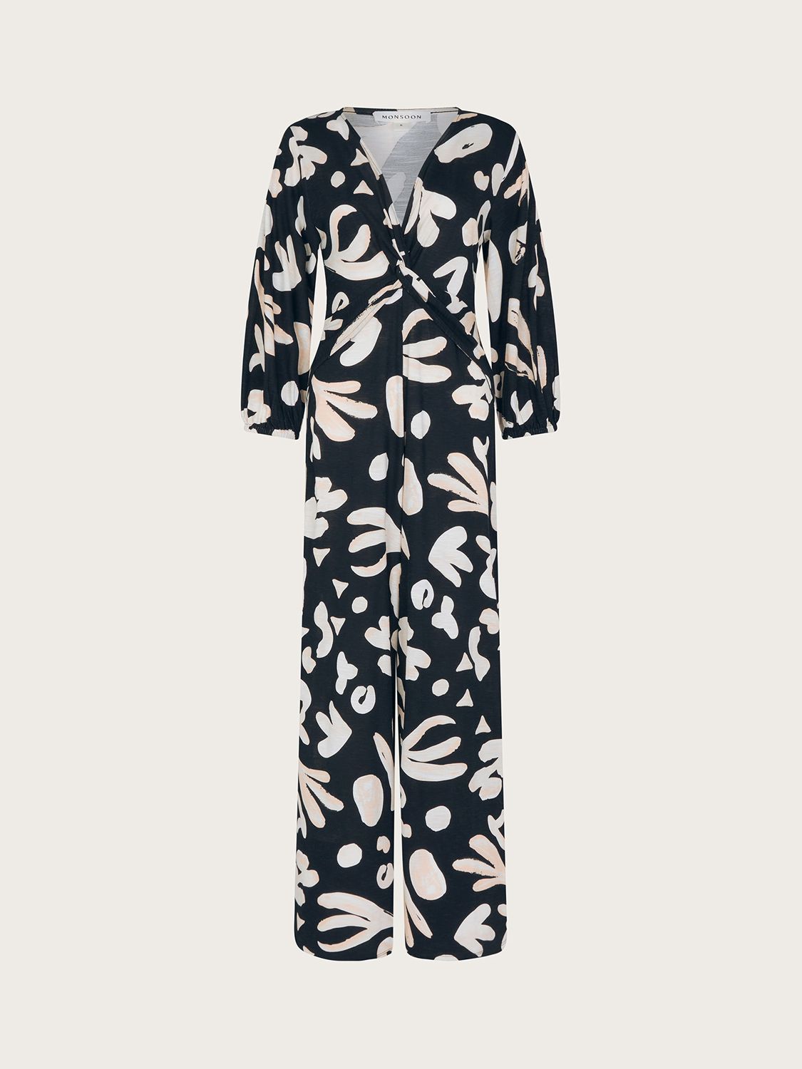Monsoon Rosa Abstract Print Twist Detail Jumpsuit, Black/Multi, S