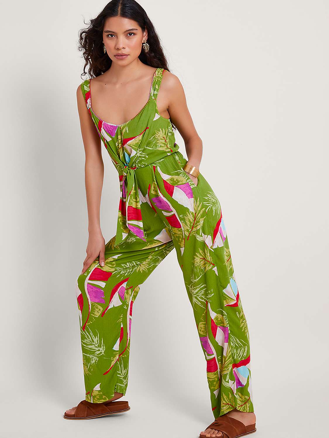 Buy Monsoon Amina Leaf Print Jumpsuit, Green/Multi Online at johnlewis.com