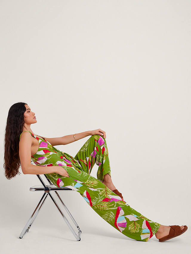 Monsoon Amina Leaf Print Jumpsuit, Green/Multi