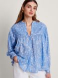 Monsoon Dahlia Floral Print Cotton Blouse, Blue