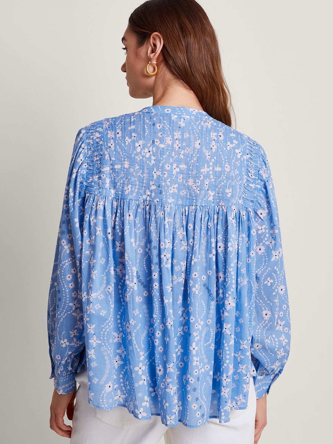 Buy Monsoon Dahlia Floral Print Cotton Blouse, Blue Online at johnlewis.com
