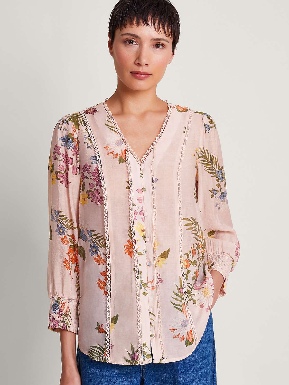 Buy Monsoon Jaquetta Floral Blouse, Blush Online at johnlewis.com