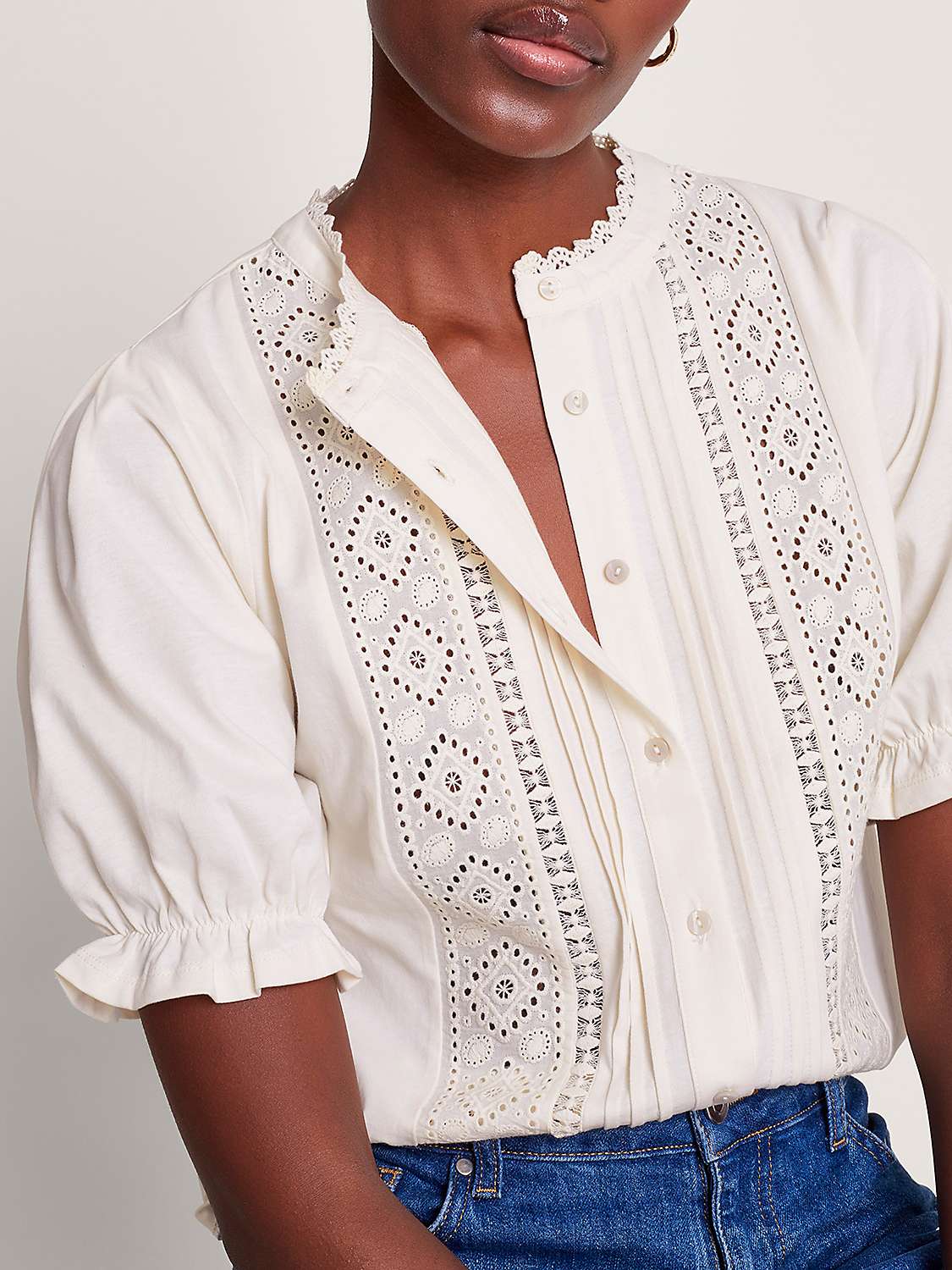 Buy Monsoon Livvy Lace Trim Top, Ivory Online at johnlewis.com