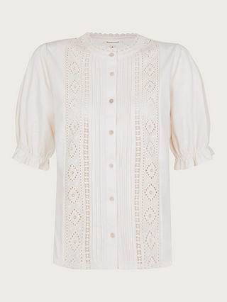 Monsoon Livvy Lace Trim Top, Ivory