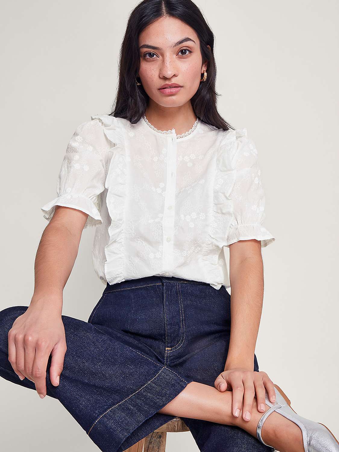 Buy Monsoon Iris Embroidered Blouse, White Online at johnlewis.com