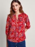 Monsoon Micola Floral Linen Blend Blouse, Red