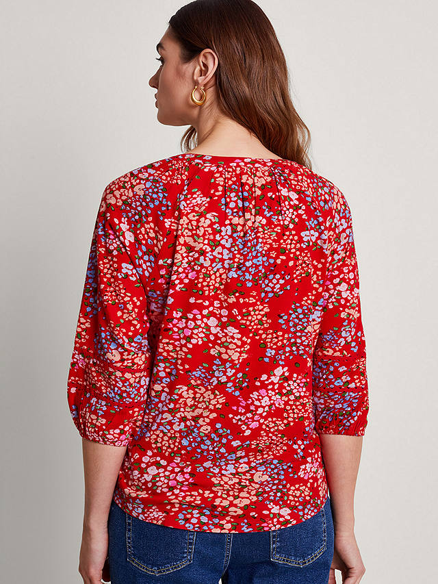 Monsoon Micola Floral Linen Blend Blouse, Red