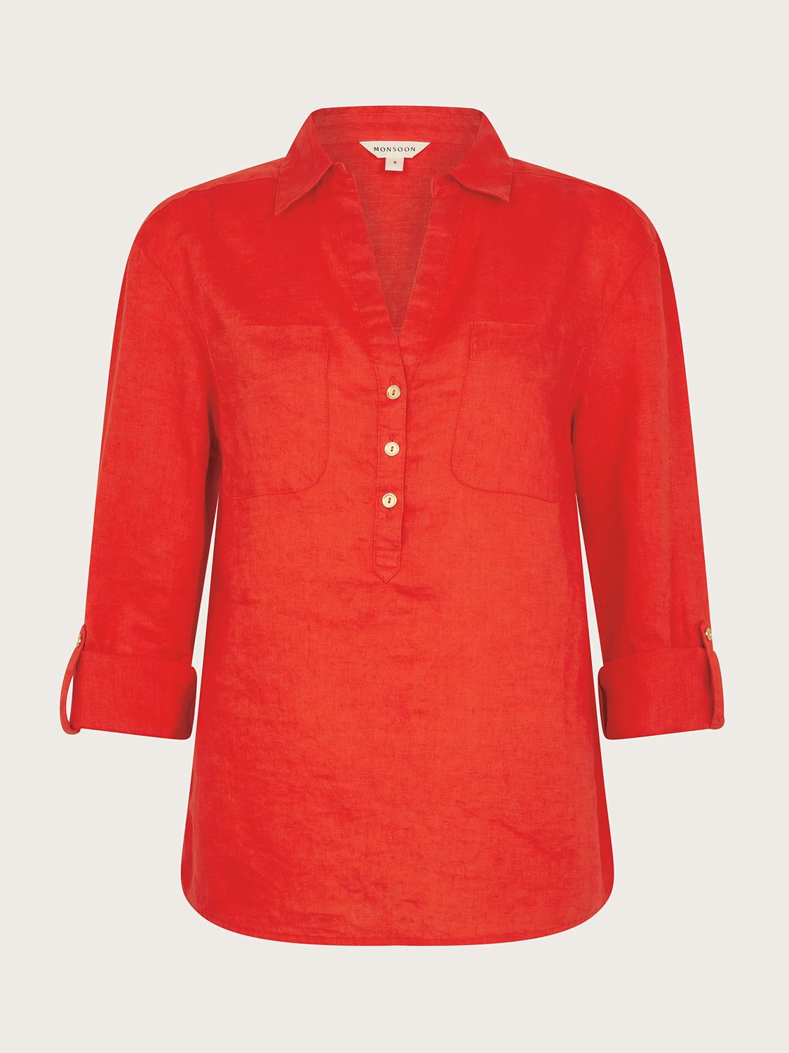 Buy Monsoon Layla Linen Pocket Top, Orange Online at johnlewis.com