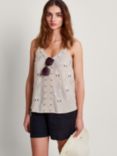 Monsoon Fia Embroidered Cami Top, Ivory