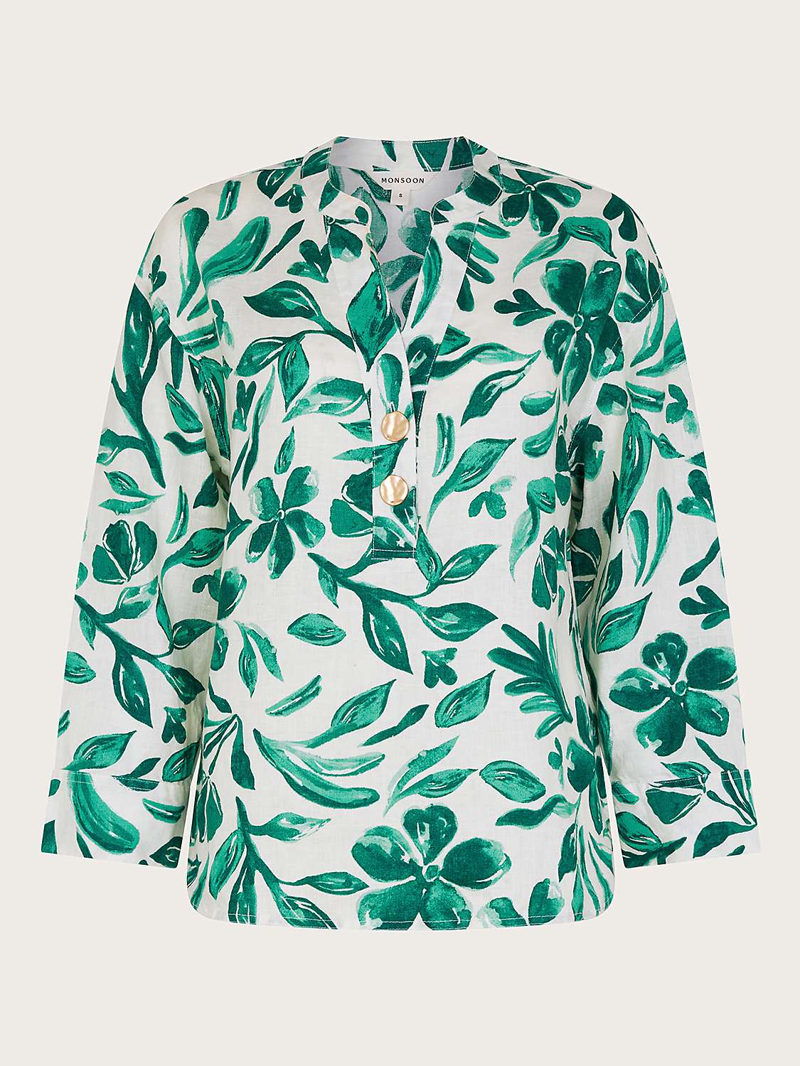 Buy Monsoon Naomi Linen Leaf Print Top, Green Online at johnlewis.com