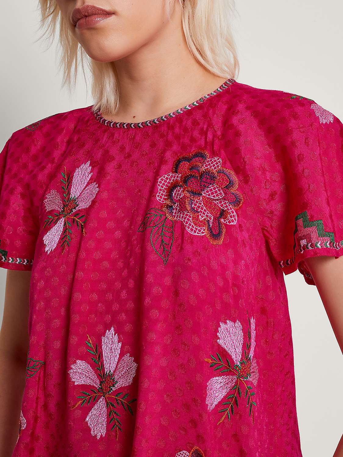 Buy Monsoon Everly Embroidered Blouse, Pink Online at johnlewis.com