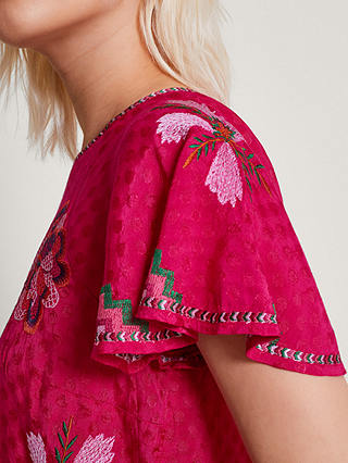 Monsoon Everly Embroidered Blouse, Pink