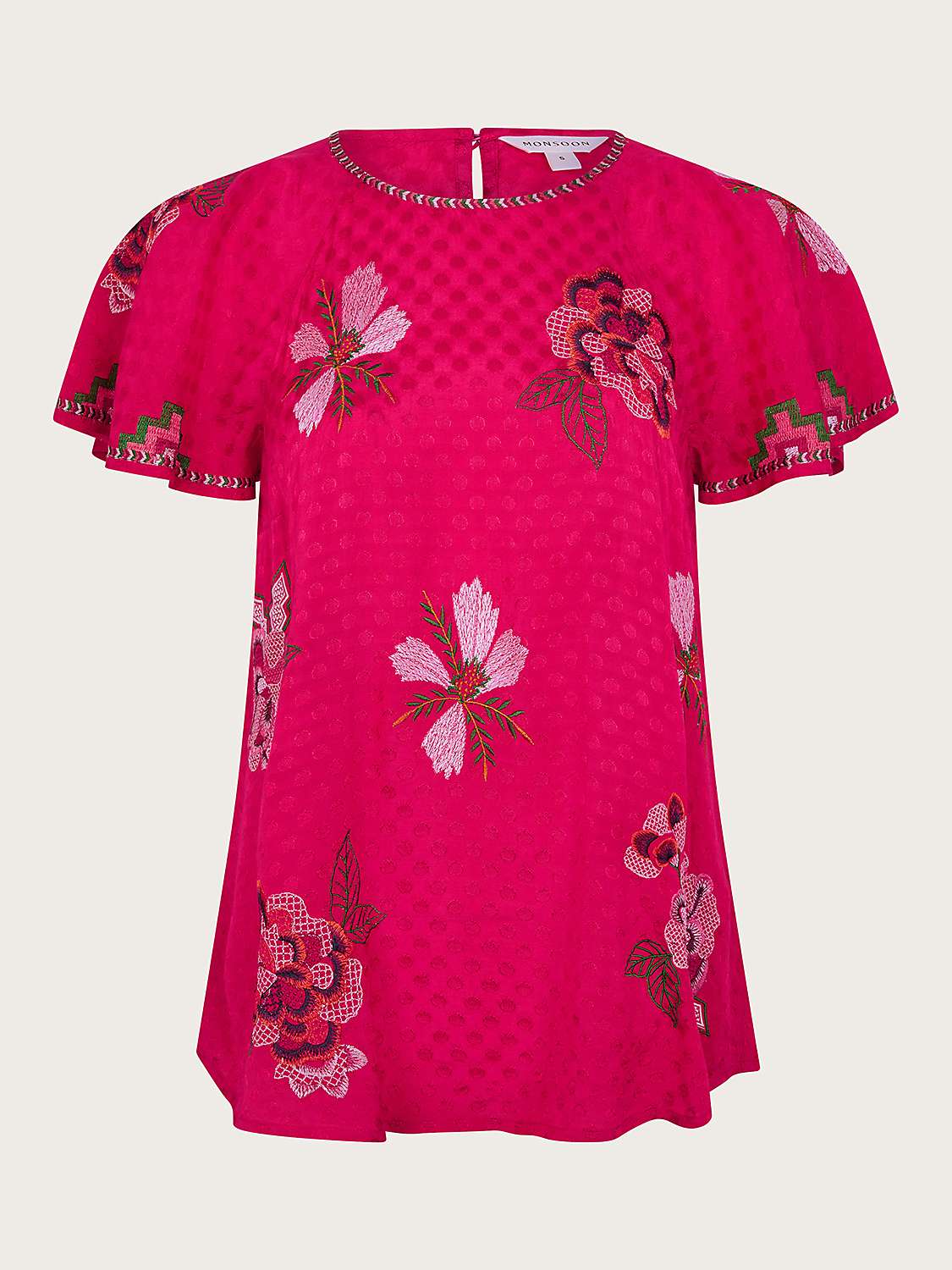 Buy Monsoon Everly Embroidered Blouse, Pink Online at johnlewis.com