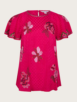 Monsoon Everly Embroidered Blouse, Pink