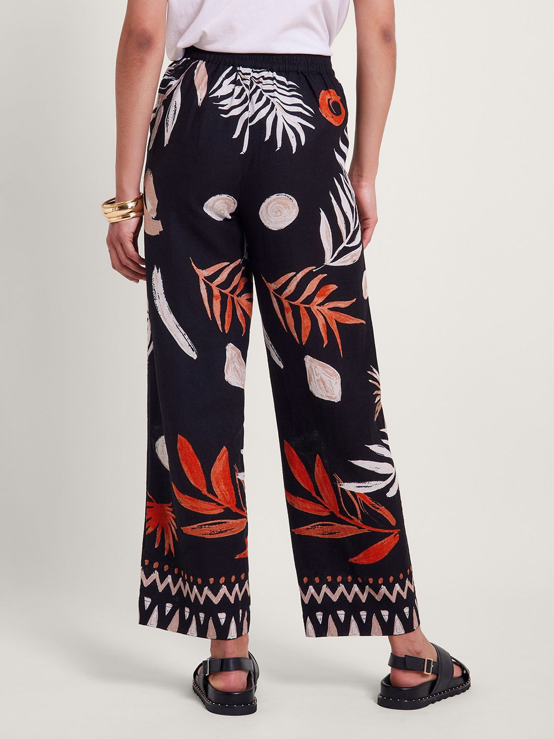 Monsoon Carlotta Print Trousers, Black at John Lewis & Partners