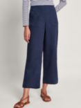 Monsoon Parker Linen Short Cropped Trousers, Navy, Navy