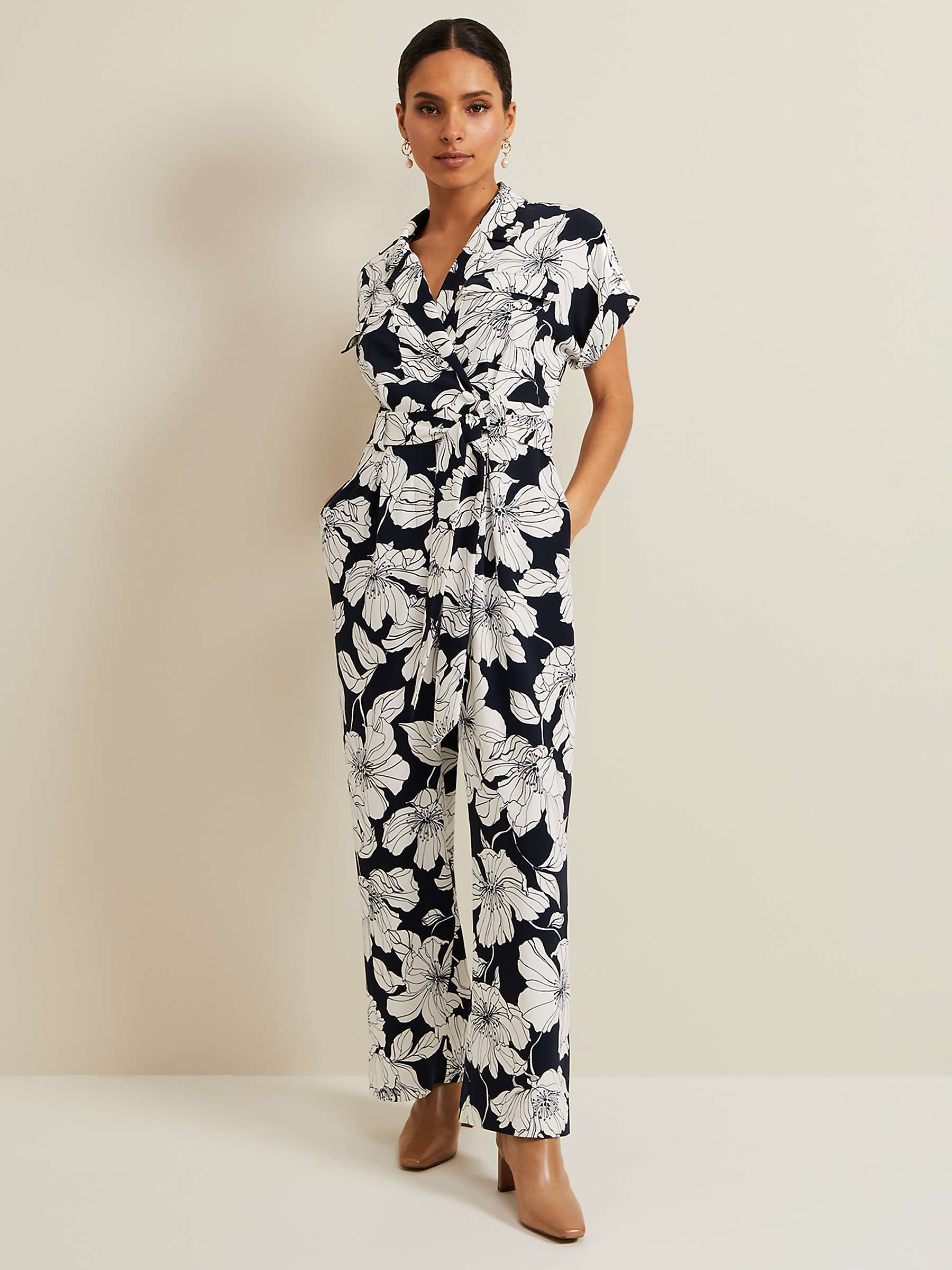 Buy Phase Eight Petite Constance Floral Print Jumpsuit, Black/White Online at johnlewis.com