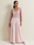 Phase Eight Petite Mariposa Lace Overlay Jumpsuit, Pale Pink