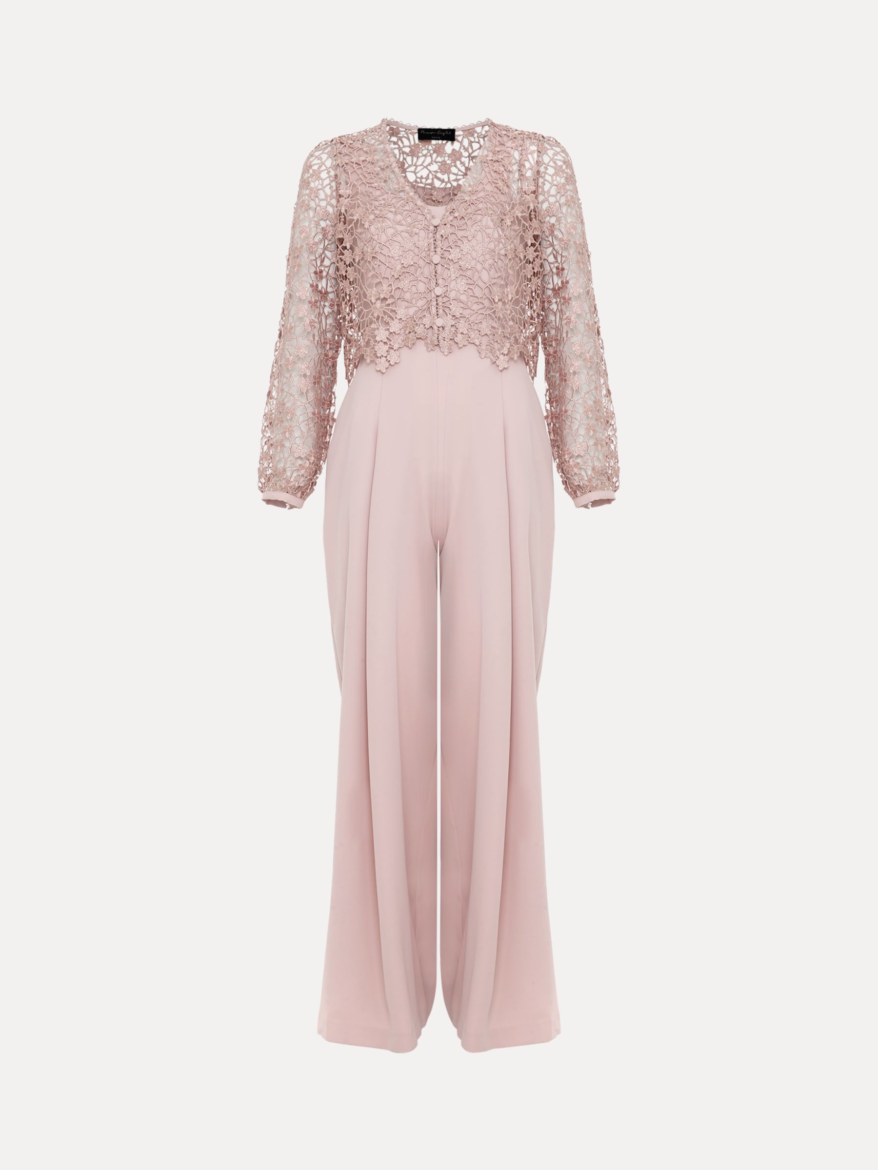 Phase Eight Petite Mariposa Lace Overlay Jumpsuit, Pale Pink at 