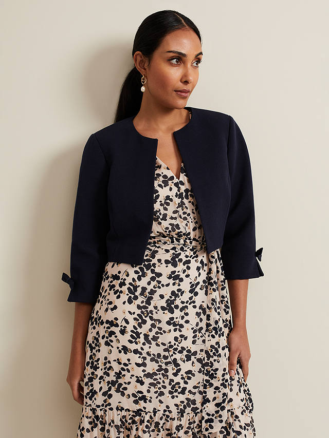Phase Eight Petite Zoelle Bow Detail Tailored Jacket, Navy