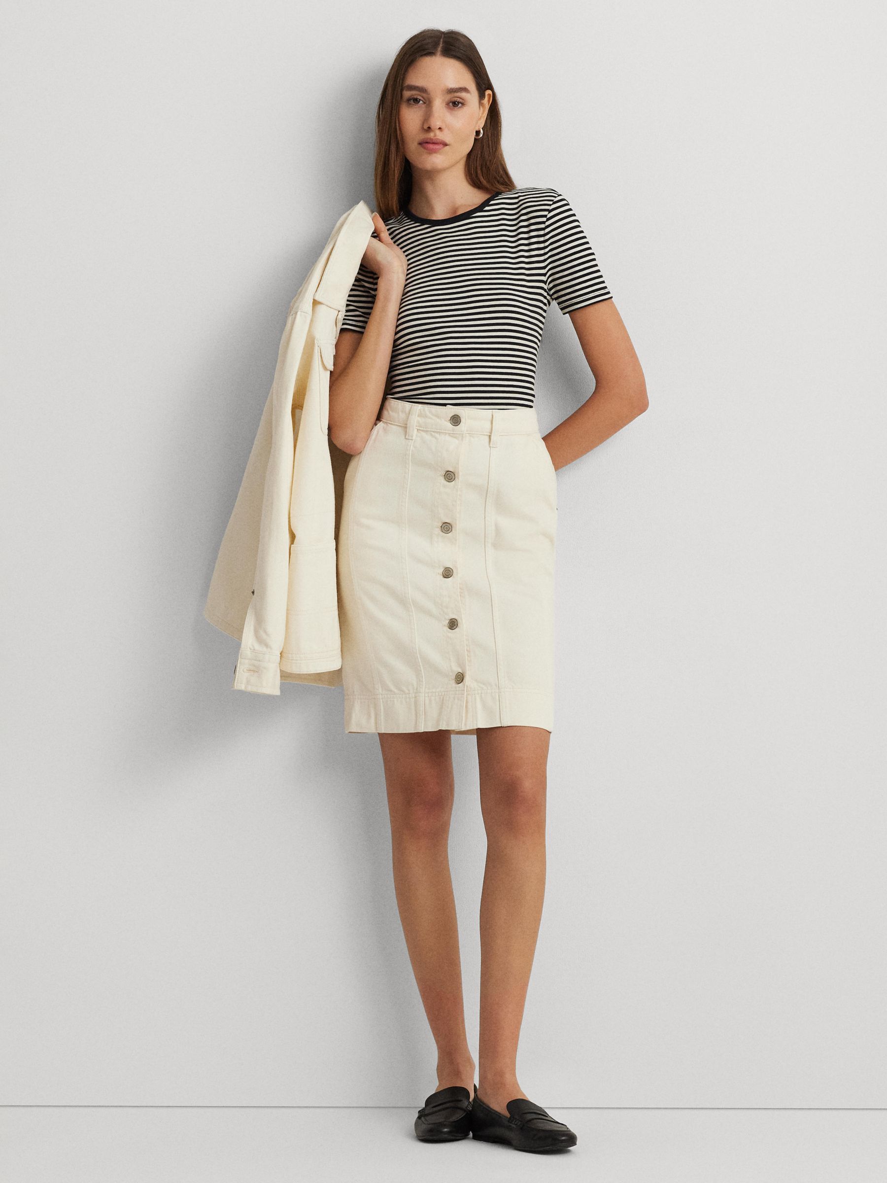 Buy Lauren Ralph Lauren Gralibbe Denim Skirt, Cream Online at johnlewis.com