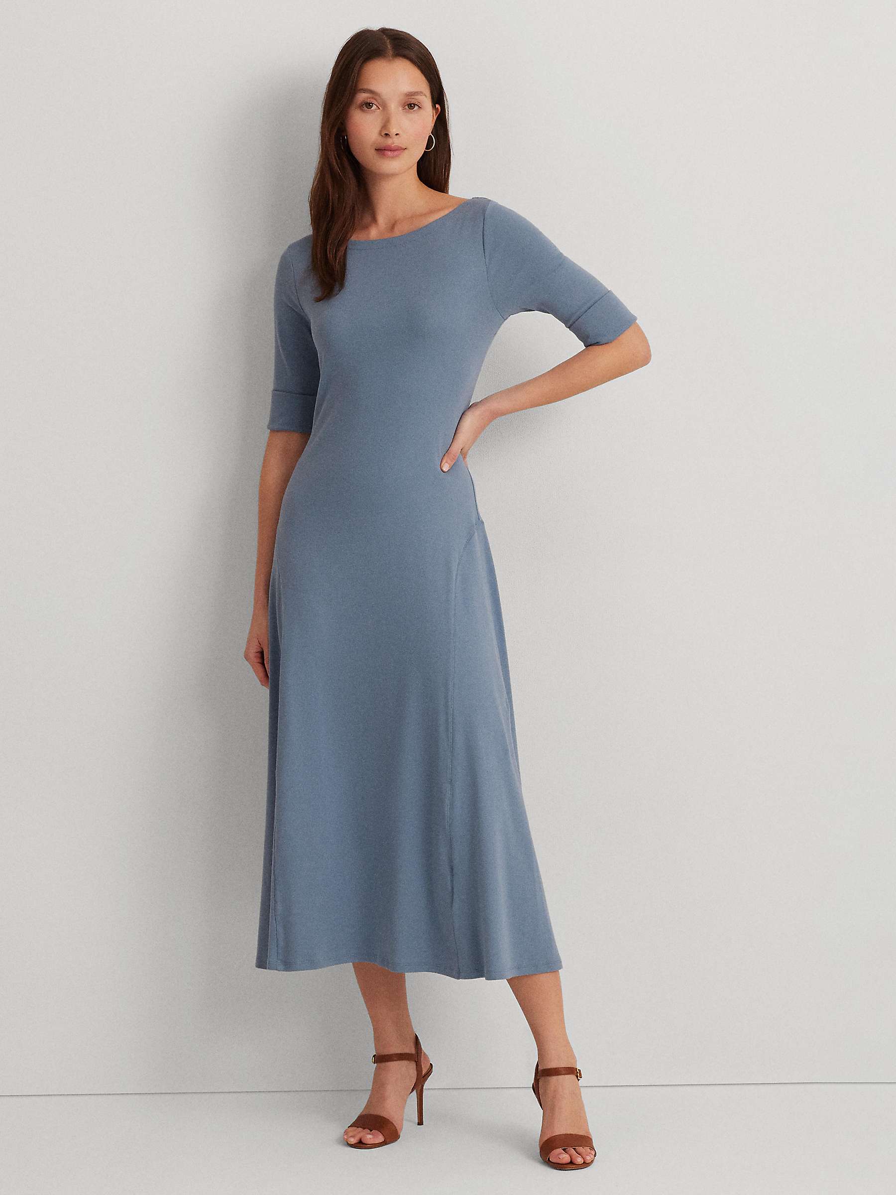 Buy Lauren Ralph Lauren Munzie Flared Dress, Light Blue Online at johnlewis.com