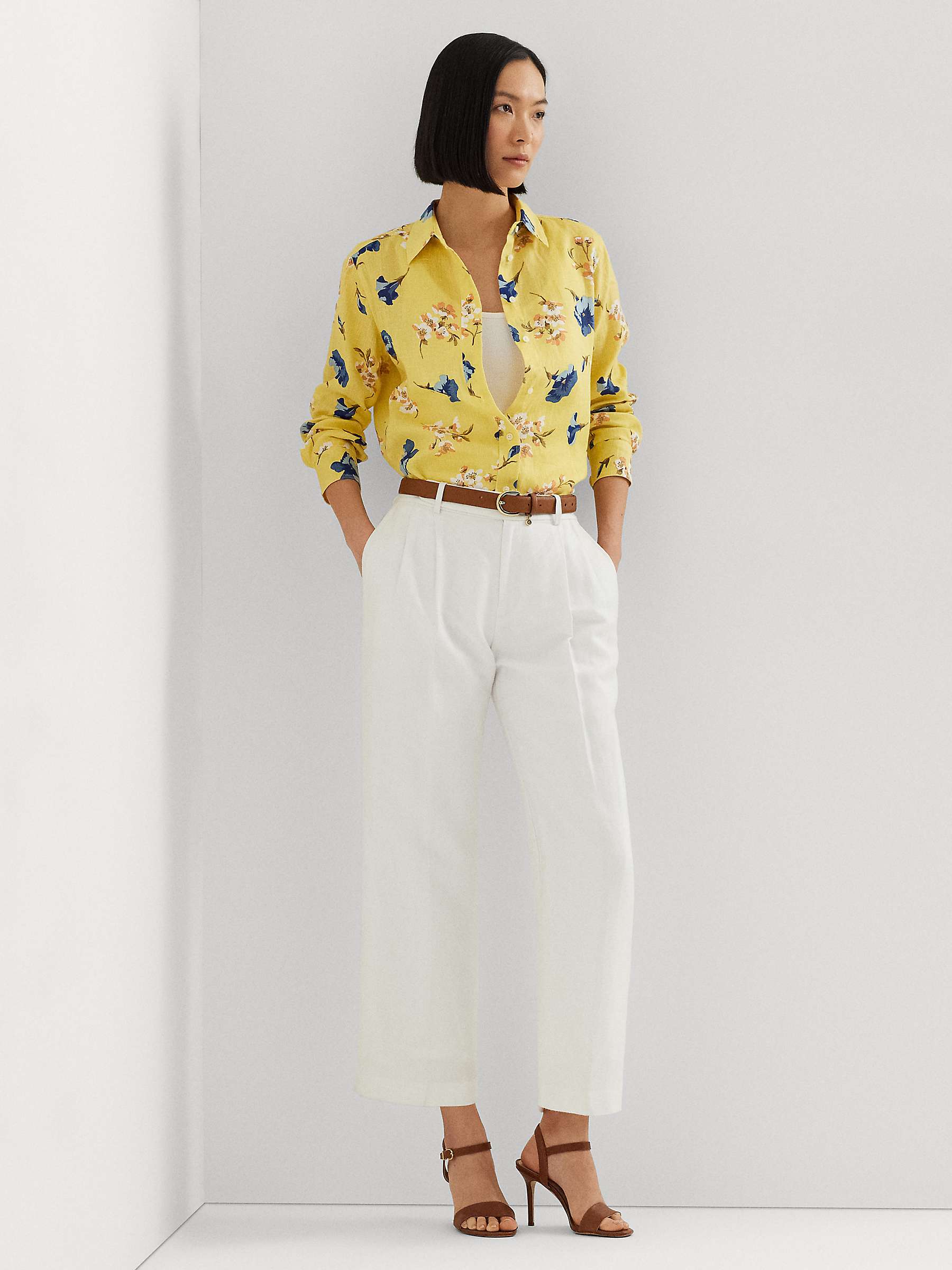 Buy Lauren Ralph Lauren Karrie Linen Floral Shirt, Yellow Online at johnlewis.com