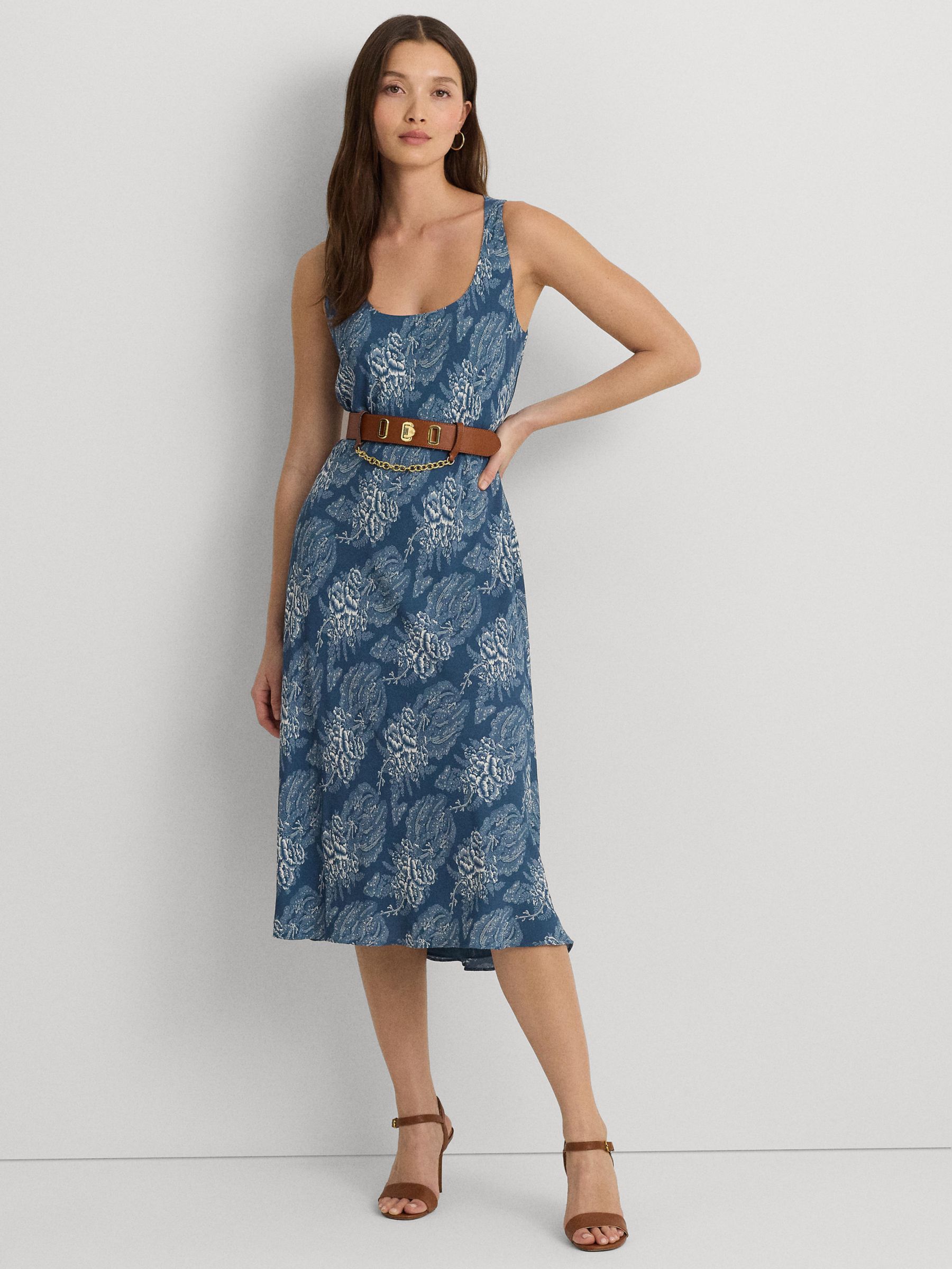 Lauren Ralph Lauren Zawato Floral Dress, Blue, 6