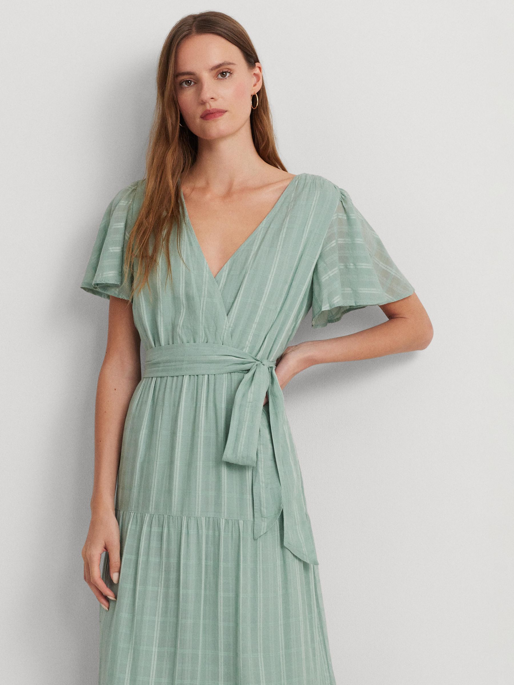 Lauren Ralph Lauren Tilferre Gingham Maxi Dress, Teal, 16