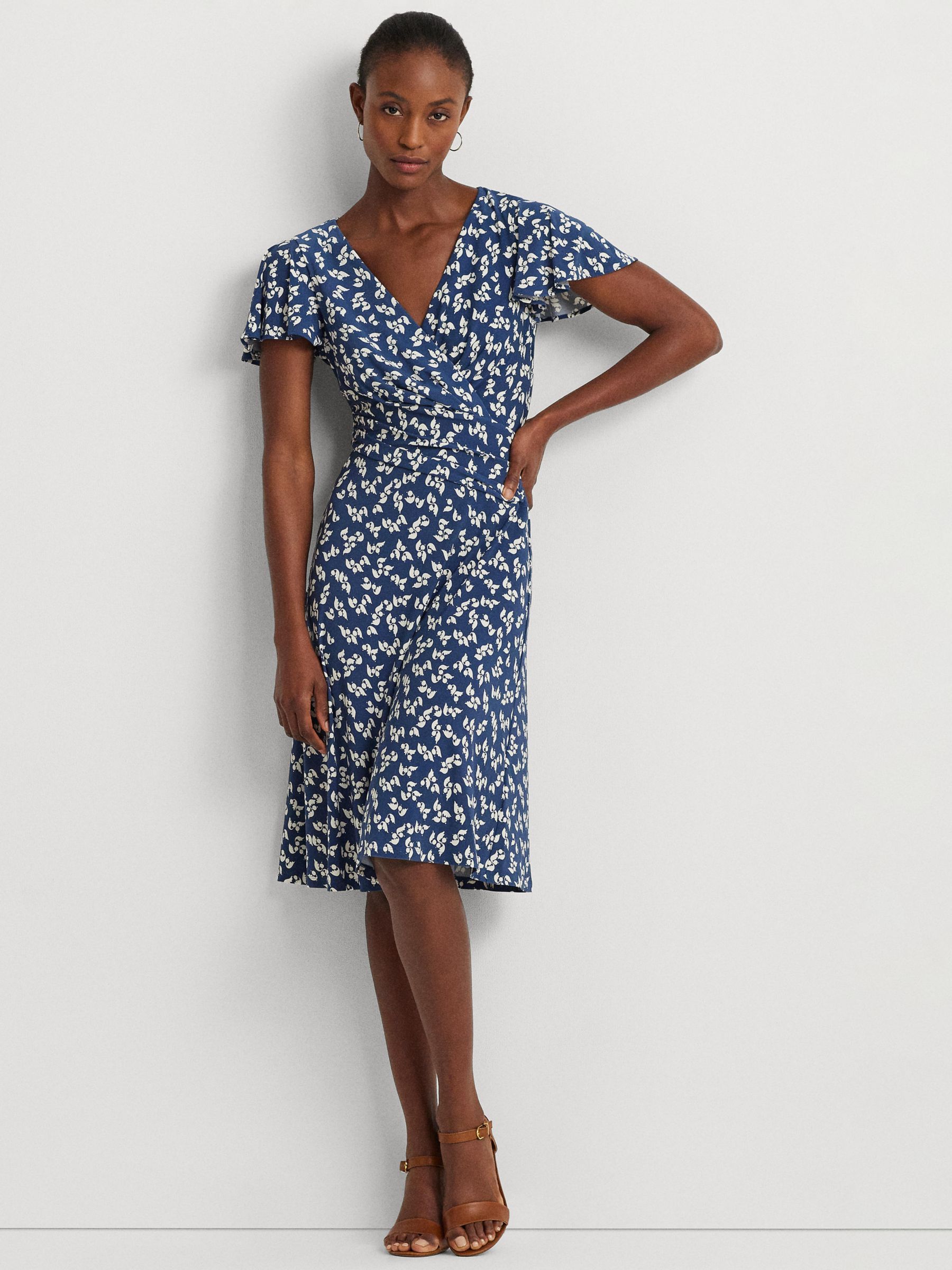 Lauren Ralph Lauren Besarry Stretch Jersey Floral Dress, Blue, 22