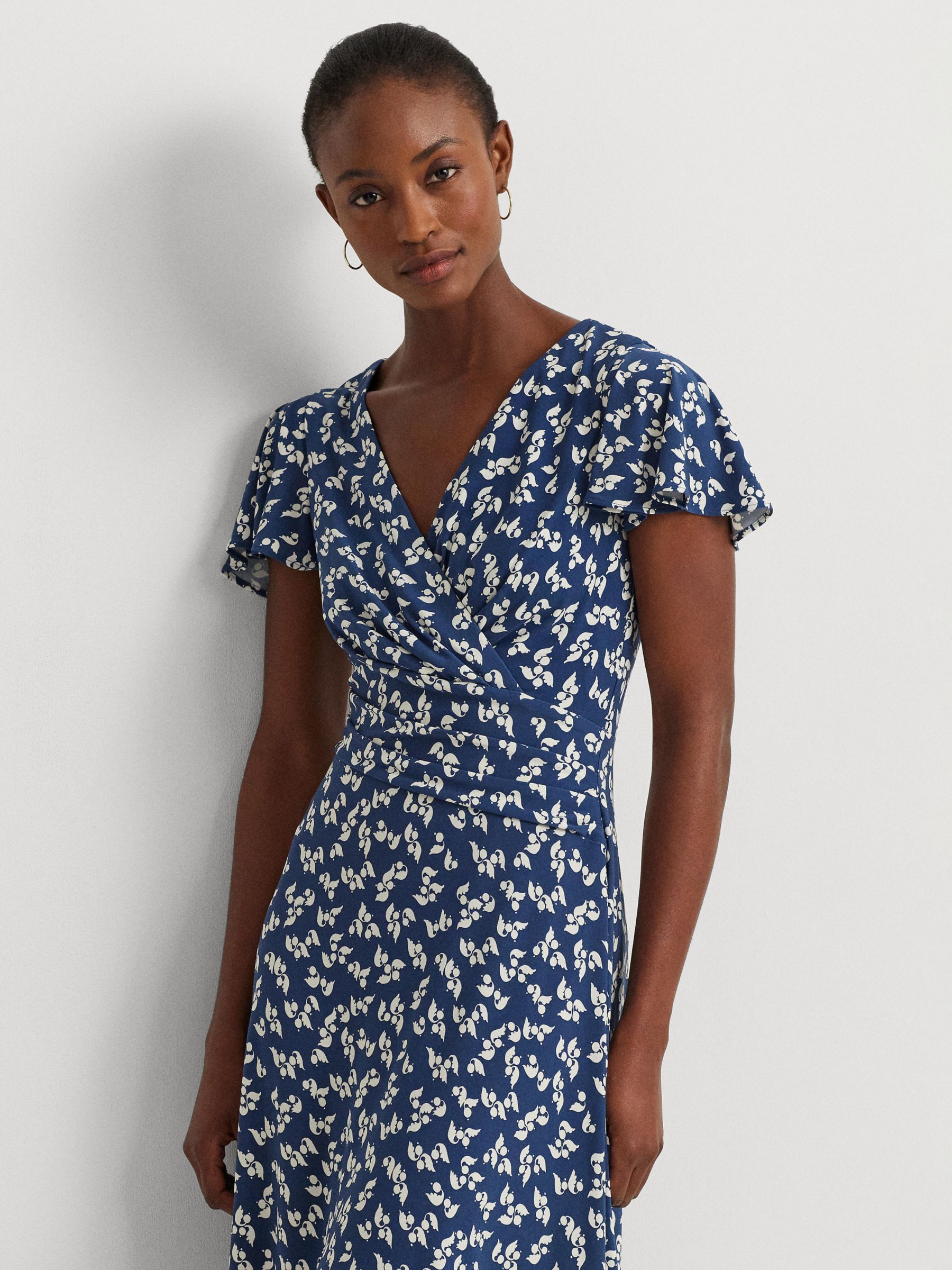 Lauren Ralph Lauren Besarry Stretch Jersey Floral Dress, Blue, 22