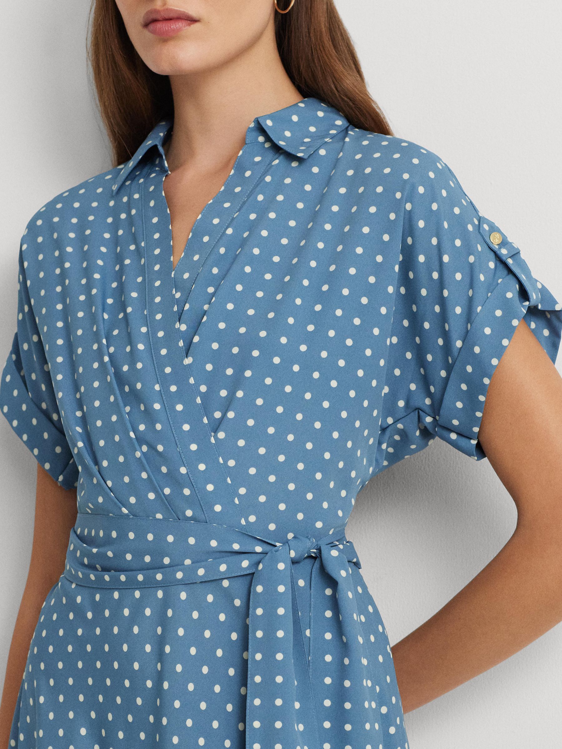 Lauren Ralph Lauren Fratillo Polka Dot Wrap Dress, Blue/Multi, 22