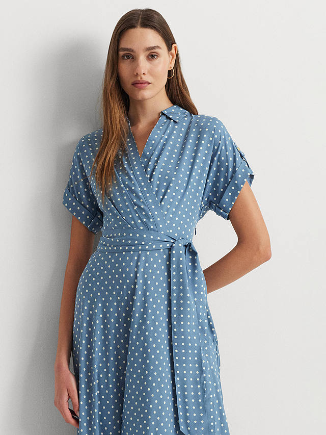 Lauren Ralph Lauren Fratillo Polka Dot Wrap Dress, Blue/Multi