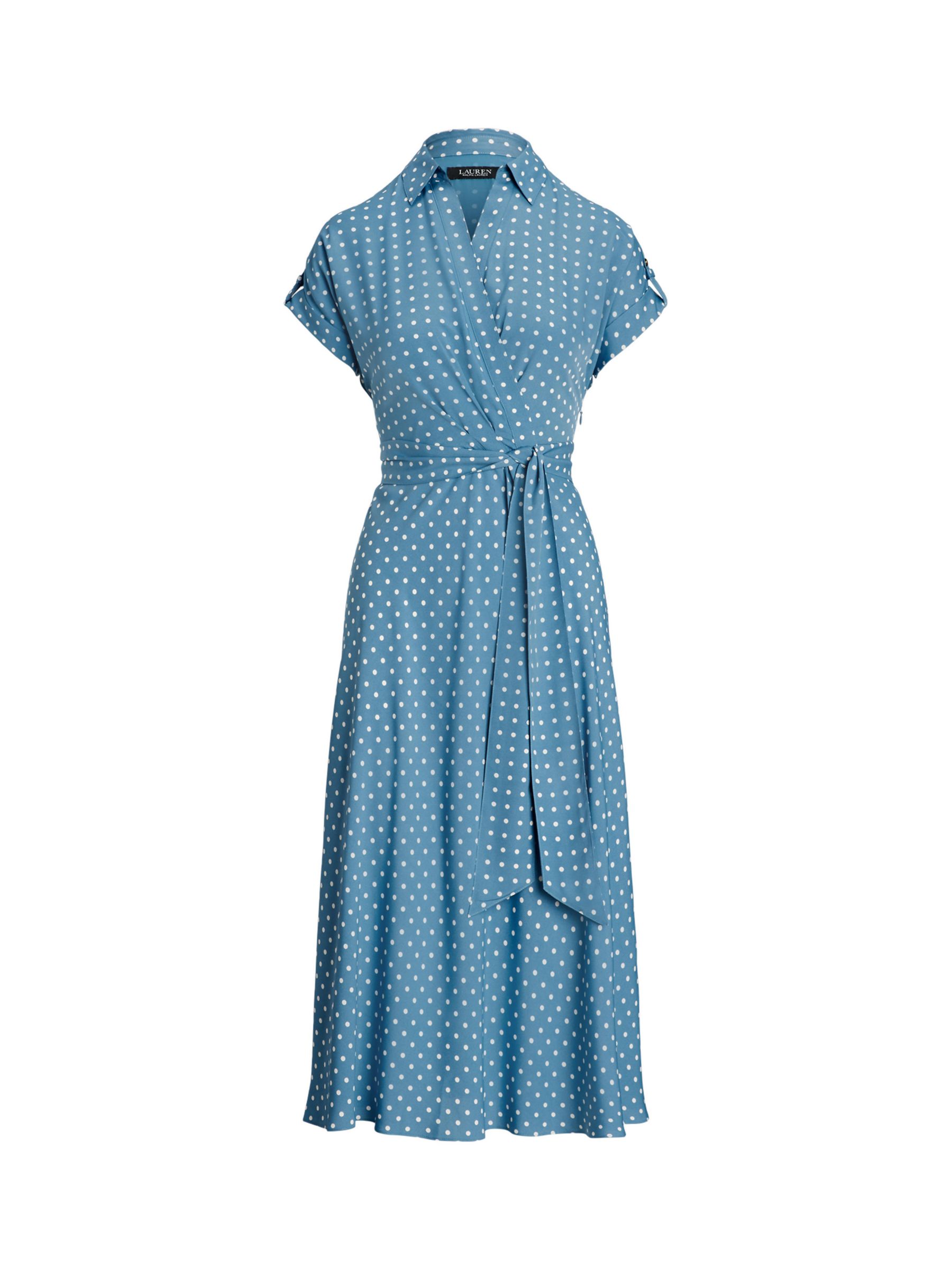 Lauren Ralph Lauren Fratillo Polka Dot Wrap Dress, Blue/Multi, 22