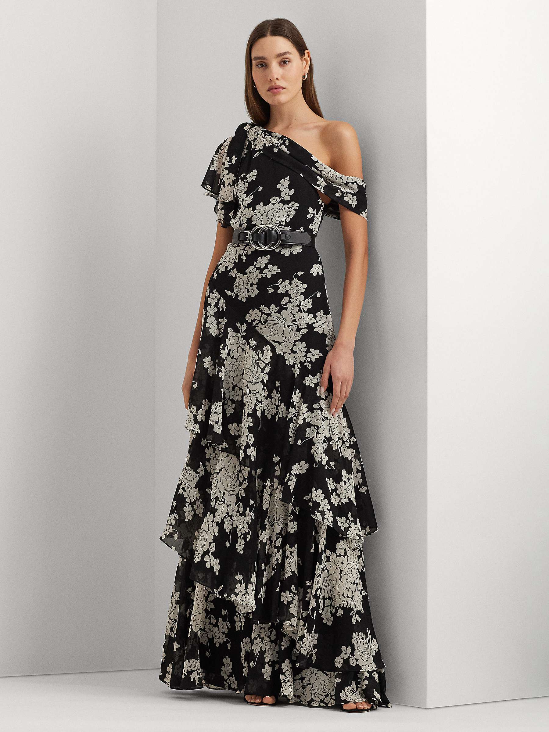 Buy Lauren Ralph Lauren Kanerite Asymmetric Floral Dress, Black Online at johnlewis.com